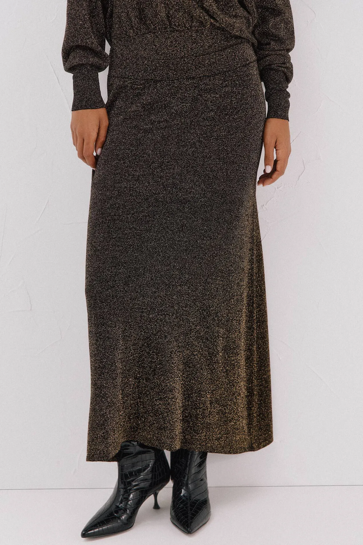 Cortefiel Falda de punto con lurex Dorado New