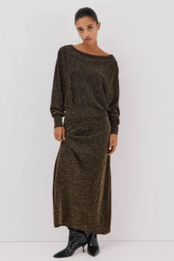 Cortefiel Falda de punto con lurex Dorado New