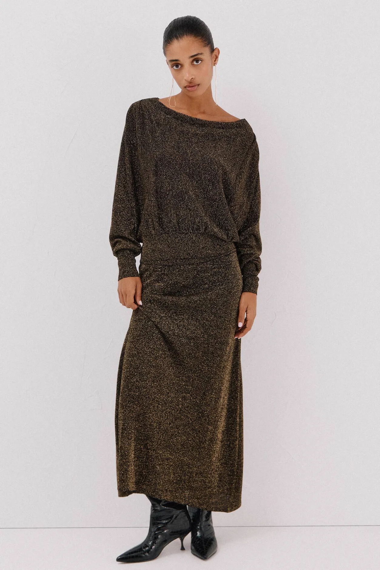 Cortefiel Falda de punto con lurex Dorado New