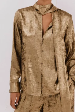 Cortefiel Falda de punto con lurex Dorado New