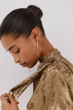 Cortefiel Falda de punto con lurex Dorado New