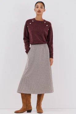 Cortefiel Falda de punto evasé Estampado marr&oacute;n Outlet