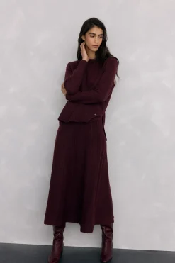 Pedro del Hierro Falda de punto jaspeada Burdeos Outlet