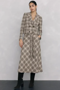 Pedro del Hierro Falda evasé cuadros Marr&oacute;n Sale