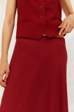 Cortefiel Falda fluída tencel Granate New