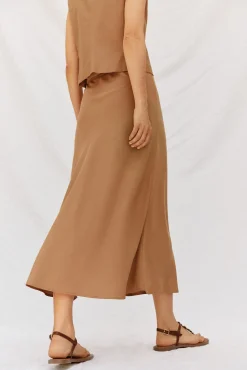 Cortefiel Falda fluída tencel Camel Clearance