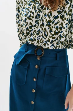 Caroll Falda larga botones 100% lino Azul Online