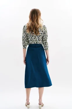 Caroll Falda larga botones 100% lino Azul Online