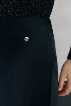 Pedro del Hierro Falda larga satén detalle lace Negro Outlet