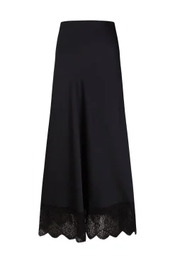 Pedro del Hierro Falda larga satén detalle lace Negro Outlet