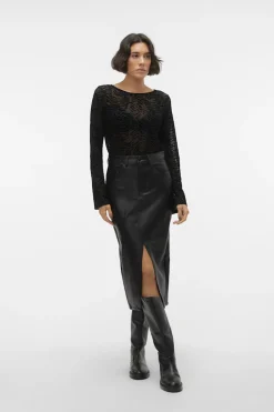 Vero Moda Falda mide polipiel Negro New