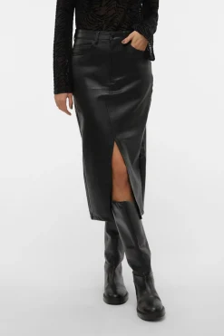 Vero Moda Falda mide polipiel Negro New