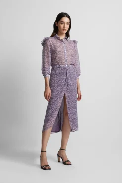 Silbon Falda midi abertura estampado ikat Lila Sale