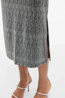 Vila Falda midi con glitter Gris Best