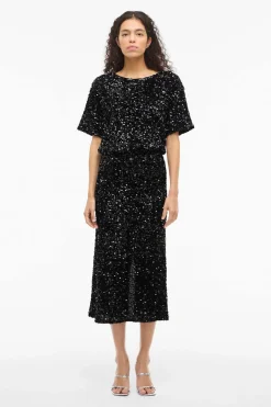 Vila Falda midi con lentejuelas Negro Clearance