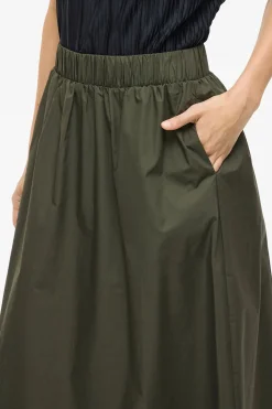 Vila Falda midi de algodón orgánico con viscosa Kaki Hot