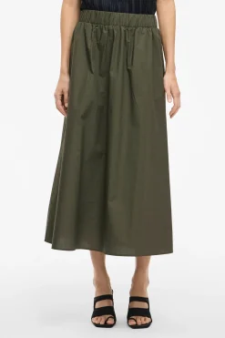 Vila Falda midi de algodón orgánico con viscosa Kaki Hot