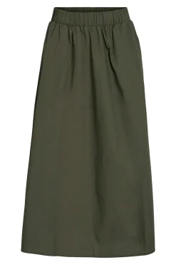 Vila Falda midi de algodón orgánico con viscosa Kaki Hot
