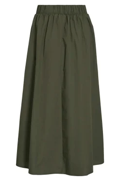 Vila Falda midi de algodón orgánico con viscosa Kaki Hot