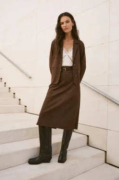 Vila Falda midi de ante Marrón oscuro