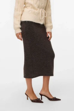 Vero Moda Falda midi de punto Marr&oacute;n oscuro Clearance