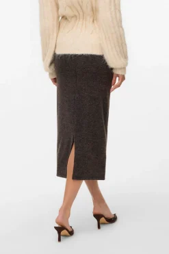 Vero Moda Falda midi de punto Marr&oacute;n oscuro Clearance