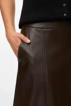 Vero Moda Falda midi efecto piel Marr&oacute;n oscuro Discount