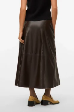 Vero Moda Falda midi efecto piel Marr&oacute;n oscuro Discount