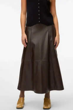 Vero Moda Falda midi efecto piel Marr&oacute;n oscuro Discount