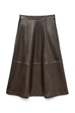 Vero Moda Falda midi efecto piel Marr&oacute;n oscuro Discount