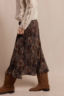 Slowlove Falda midi estampada Estampado marr&oacute;n Clearance