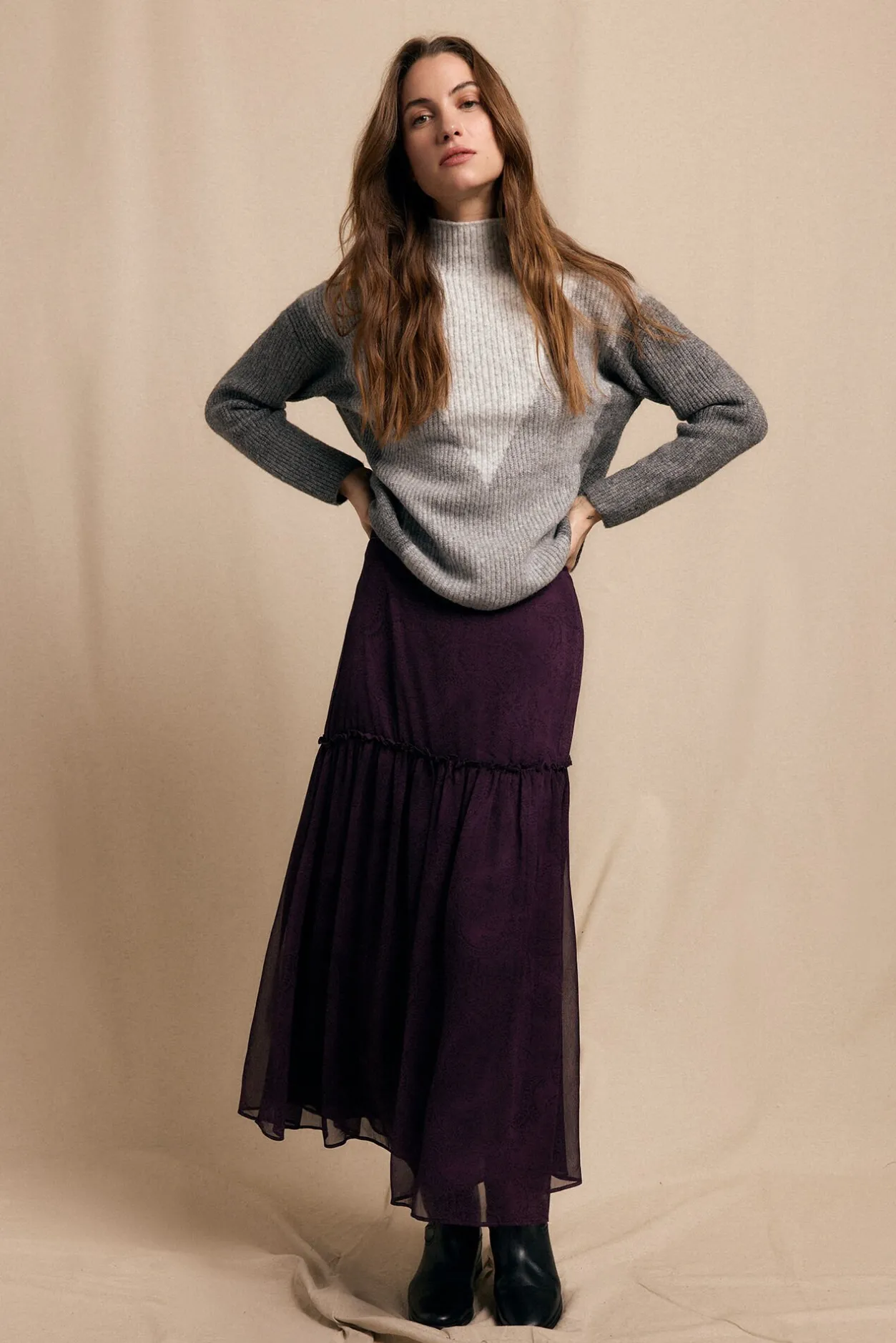 Slowlove Falda midi estampada Estampado morado Clearance