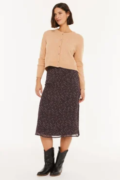 System Action Falda midi estampado floral pequeño burdeos Hot