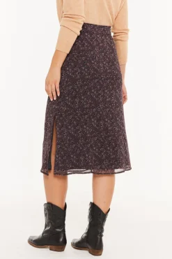 System Action Falda midi estampado floral pequeño burdeos Hot