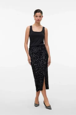 Vero Moda Falda midi lentejuelas Negro New