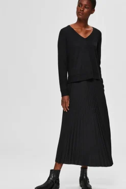 Selected Falda midi plisada con cintura elástica Negro Outlet