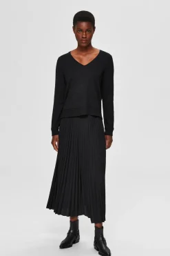 Selected Falda midi plisada con cintura elástica Negro Outlet