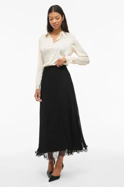 Vila Falda midi plisada de gasa Negro Discount