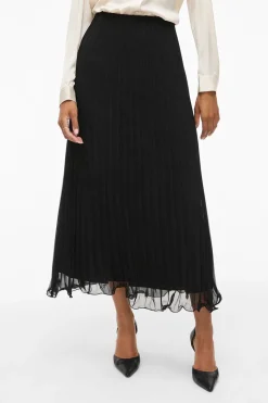 Vila Falda midi plisada de gasa Negro Discount