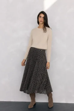 Pedro del Hierro Falda midi plisada estampada Gris Outlet