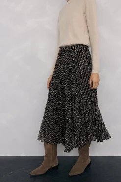 Pedro del Hierro Falda midi plisada estampada Gris Outlet