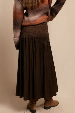 Slowlove Falda midi satinada Marr&oacute;n oscuro Hot