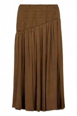 Slowlove Falda midi satinada Marr&oacute;n oscuro Hot