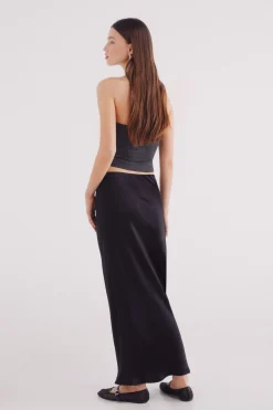 Springfield Falda midi satinada negro Clearance