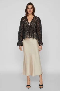 Vila Falda midi satén Beige