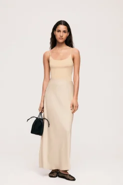 Vila Falda midi satén Beige