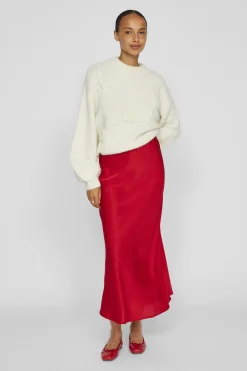 Vila Falda midi satén Rojo Best