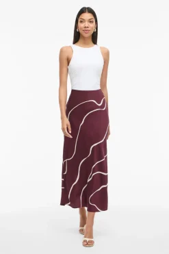 Vila Falda midi satén Estampado granate Outlet