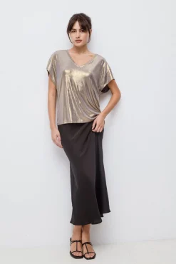 Vila Falda midi satén Negro Hot