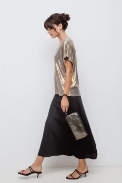 Vila Falda midi satén Negro Hot